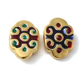 Rack Plating Brass Beads, with Enamel, Cadmium Free & Lead Free, Oval, Real 18K Gold Plated, Long-Lasting Plated