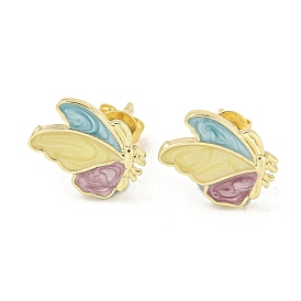 Butterfly Real 18K Gold Plated Brass Stud Earrings, with Enamel