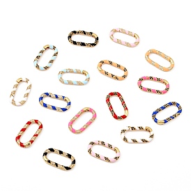Brass Micro Pave Cubic Zirconia Spring Gate Rings, with Enamel, Long-Lasting Plated, Oval, Real 18K Gold Plated