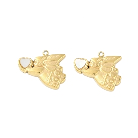 Natural Shell Charms, Ion Plating(IP) 304 Stainless Steel Angel with Heart Charms, Manual Polishing