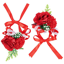 CRASPIRE 2Pcs Silk Wrist Corsage, with Plastic Imitation Flower, for Wedding, Party Decorations