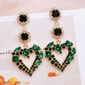 Autumn and winter green crystal love earrings simple atmospheric rhinestone earrings earrings