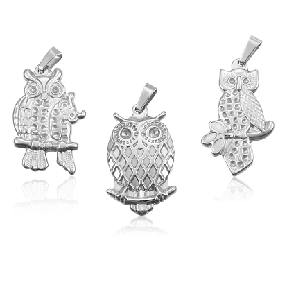 304 Stainless Steel Pendant Rhinetsone Settings, Owl