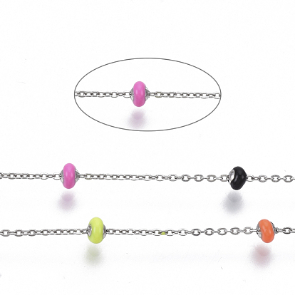 Handmade Enamel Satellite Chains, with Stainless Steel Cable Chains and Spool, Soldered