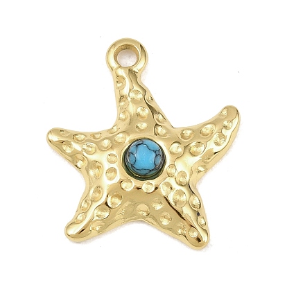 Океан 303 нержавеющая сталь с подвесками из искусственной бирюзы, прелести морская звезда, золотые, ионное покрытие (ip)