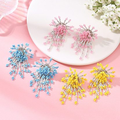 Pendientes de botón con cuentas de vidrio para mujer, flor, pendientes de la borla, Platino
