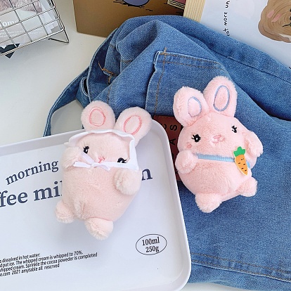 Cute Rabbit Plush Cotton Doll Pendant Keychain, Pendant Decorations with Alloy Findings