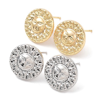 Латунные серьги, с вертикальными петлями, плоские круглые с солнцем