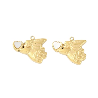 Натуральные раковины, ионное покрытие (IP) 304 Ангел из нержавеющей стали с подвесками в виде сердечек, ручная полировка