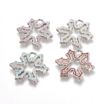 Pendentifs en émail , sans plomb et sans cadmium, Noël flocon de neige, de couleur métal platine , 23x25x2mm, Trou: 3mm