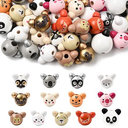52Pcs 13 Styles Natural Wood European Beads, Large Hole Bead, Dyed, Lead Free, Mixed Shape