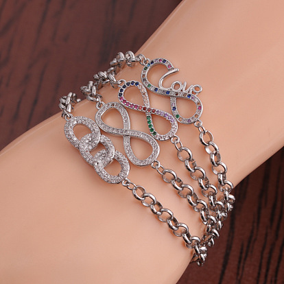 Adjustable Titanium Steel Jewelry with Copper Zircon 8 Infinity Sign Chain Bracelet
