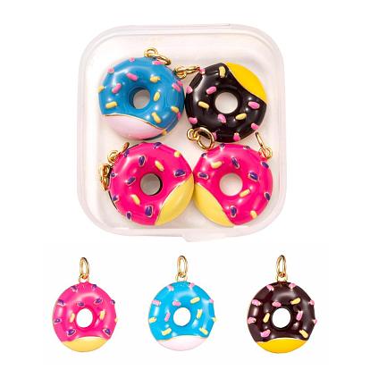 6Pcs 3 Colors Brass Enamel Pendants, Long-Lasting Plated, Donut, Real 18K Gold Plated