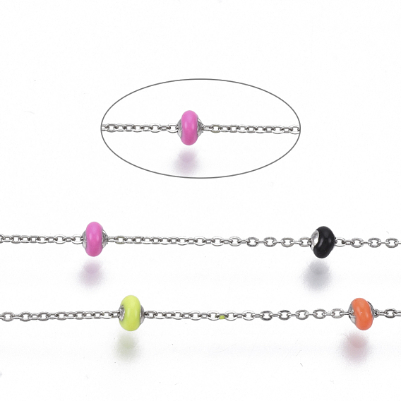 Handmade Enamel Satellite Chains, with Stainless Steel Cable Chains and Spool, Soldered