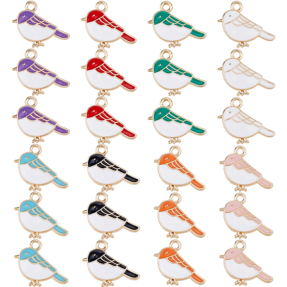 32 шт 8 цвета подвески из сплава, с эмалью, золотой свет, птица