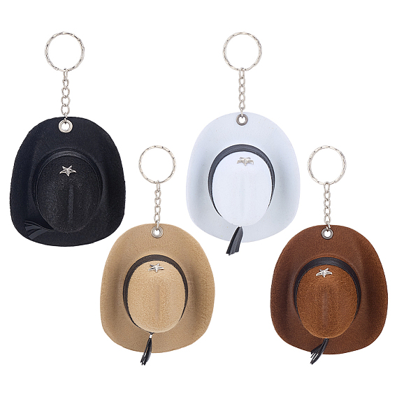 4 шт. 4 цвета брелок в форме ковбойской шляпы, с полиэстеровой шапочкой и железным кольцом