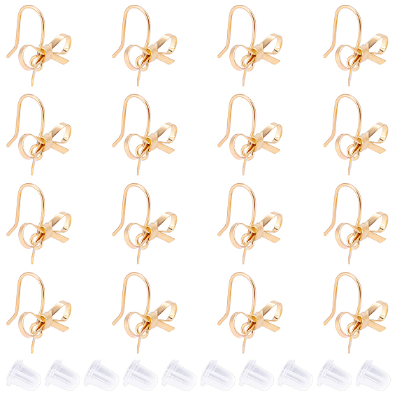 24Pcs Brass Stud Earring Findings, with Loop, Bowknot, with 40Pcs Plastic Ear Nuts