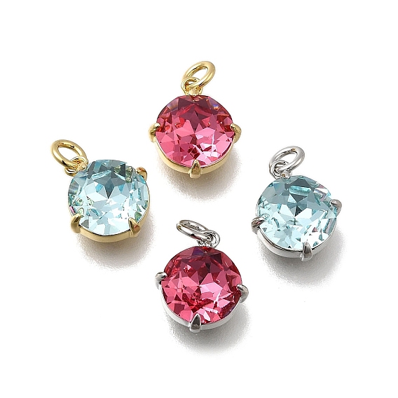 Плоская круглая латунь со стеклянными подвесками, одиночные каменные прелести, без кадмия и без свинца, долговечный, стойки покрытие