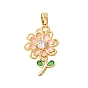 Brass Micro Pave Cubic Zirconia Pendants, with Rhinestone & Enamel, Flower Charms, Colorful