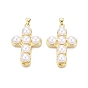 Brass & ABS Plastic Pearl Pendants, Cross Charms