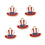 American Flag Style Alloy Enamel Pendants, Cadmium Free & Nickel Free & Lead Free, Golden, Hat Charms