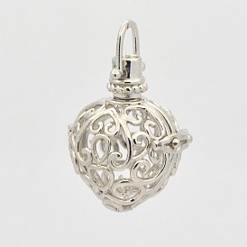 Filigrane coeur en laiton cage pendentifs, pour faire des colliers à pendentif carillon, 35mm, 29x25x20mm, Trou: 6x6mm