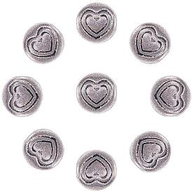NBEADS Alloy Tibetan Silver Beads,  Flat Round with Heart