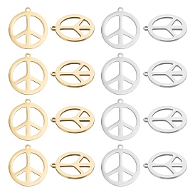 Unicraftale 20Pcs 2 Colors 201 Stainless Steel Pendants, Peace Sign
