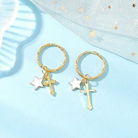 Латунный эмалированный крест со звездными брелоками, с разъемными кольцами для ключей из сплава и железа