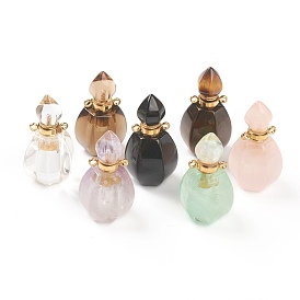 Pendentifs en pierres naturelles facettées, bouteille de parfum ouvrable, avec les accessoires en laiton de tonalité d'or
