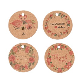 100Pcs Kraft Paper Flower Printed Gift Tags, Round