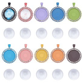 SUNNYCLUE DIY Pendant Making, with Alloy Pendant Cabochon Settings and Transparent Glass Cabochons