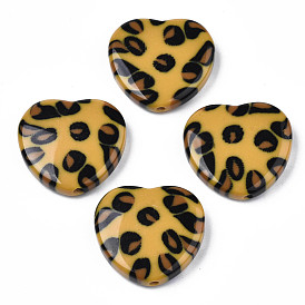 Two Tone Acrylic Beads, with Leopard Pattern, Imitation Gemstone, Heart