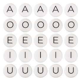 50 шт. 5 стиль, белые плоские круглые бусины с черными буквами и силиконовыми бусинами