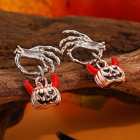 Alloy Enamel Stud Earrings, Pumpkin, for Halloween