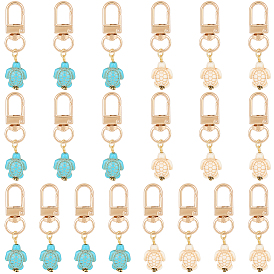 20 piezas 2 estilos colgante de turquesa sintética decoración, con broches de aleación giratorias, oro, tortugas