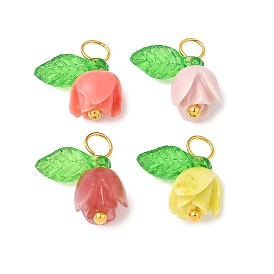 4шт. подвески из синтетических ракушек в форме цветка, с латунной петлей и прозрачными акриловыми подвесками