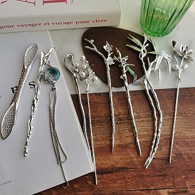 Vintage Metal Hairpin Bamboo Branch Headpiece for Women Silver Hair Comb Hairstick