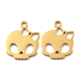 Ion Plating(IP) 316 Surgical Stainless Steel Charms, Laser Cut, Skull with Bowknot Charms