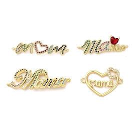 День матери латунные микро-паве кубические цирконии подвески-соединители слов, долговечный, без кадмия и без свинца, стойки покрытие, реальный 18 k позолоченный