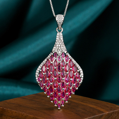 Женские кулоны в форме ромба из латуни с ярко-розовыми и прозрачными кубическими циркониями