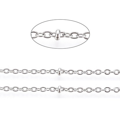 304 Stainless Steel Cable Chain, Satellite Chains, Soldered, with Rondelle Beads and Card Paper