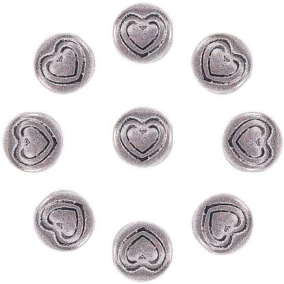 Alloy Tibetan Silver Beads,  Flat Round with Heart