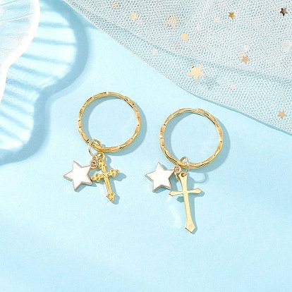 Латунный эмалированный крест со звездными брелоками, с разъемными кольцами для ключей из сплава и железа