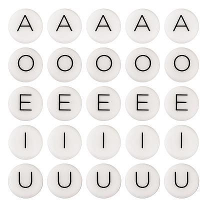 50 шт. 5 стиль, белые плоские круглые бусины с черными буквами и силиконовыми бусинами