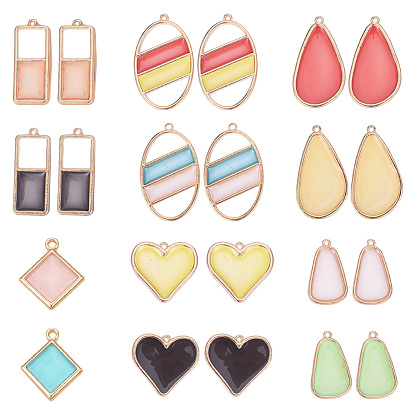 Epoxy Resin Pendants, with Alloy Findings, Mixed Shapes, Light Gold