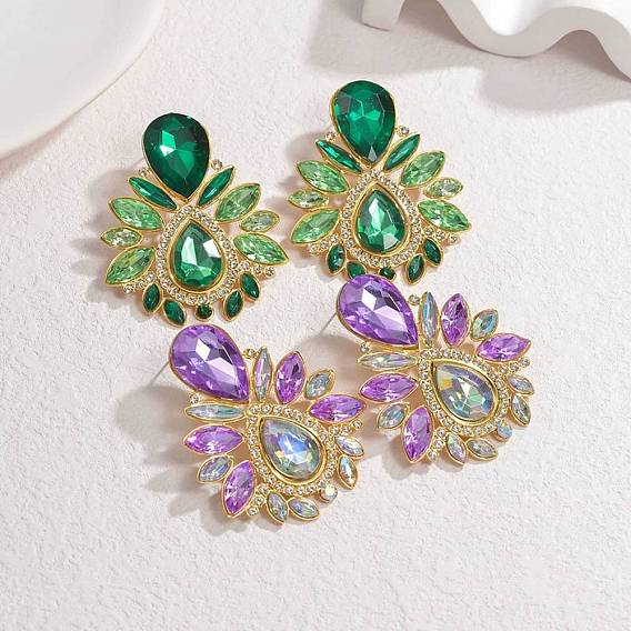 304 из нержавеющей стали стеклянные серьги стержня, со стразами, реальный 18 k позолоченный, слеза