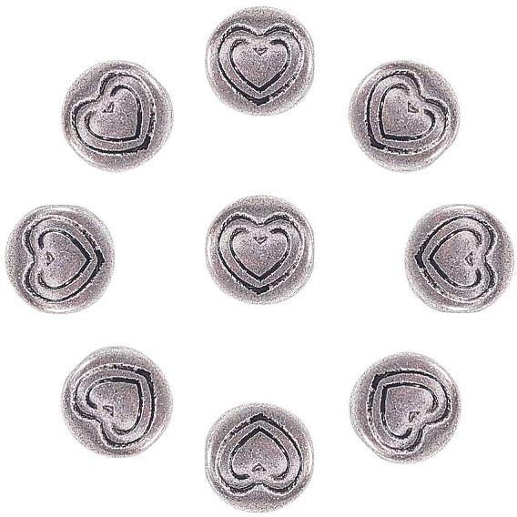 Alloy Tibetan Silver Beads,  Flat Round with Heart