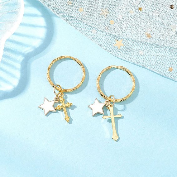 Латунный эмалированный крест со звездными брелоками, с разъемными кольцами для ключей из сплава и железа