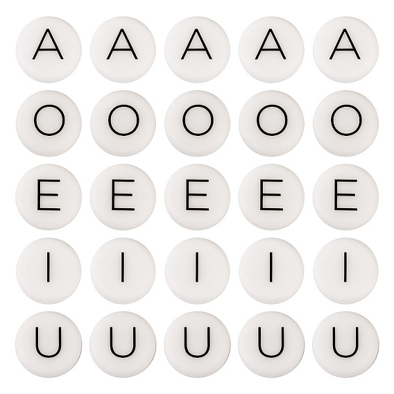 50 шт. 5 стиль, белые плоские круглые бусины с черными буквами и силиконовыми бусинами